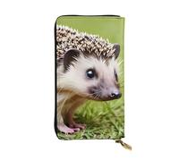 Wzywhj Fashionable Women's Leather Long Clutch Wallet with Multiple Compartments and Zipper Design Hedgehog Polkadot Pattern