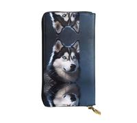 Wzywhj Fashionable Women's Leather Long Clutch Wallet with Multiple Compartments and Zipper Design Husky Dog Prints