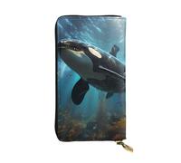 Wzywhj Fashionable Women's Leather Long Clutch Wallet with Multiple Compartments and Zipper Design Huge Killer Whales Pattern
