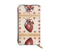 Wzywhj Fashionable Women's Leather Long Clutch Wallet with Multiple Compartments and Zipper Design Human Anatomy Heart Chart Prints