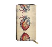 Wzywhj Fashionable Women's Leather Long Clutch Wallet with Multiple Compartments and Zipper Design Human Anatomy Heart Chart Pattern