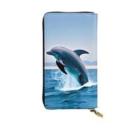 Wzywhj Fashionable Women's Leather Long Clutch Wallet with Multiple Compartments and Zipper Design Jumping Up Dolphins Picture