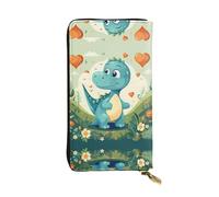 Wzywhj Fashionable Women's Leather Long Clutch Wallet with Multiple Compartments and Zipper Design Little Dinosaur in Green Grass Picture