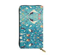 Wzywhj Fashionable Women's Leather Long Clutch Wallet with Multiple Compartments and Zipper Design Manta Ray and Fish Prints