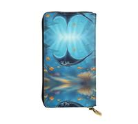 Wzywhj Fashionable Women's Leather Long Clutch Wallet with Multiple Compartments and Zipper Design Manta Ray and Fish Pattern