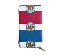 Wzywhj Fashionable Women's Leather Long Clutch Wallet with Multiple Compartments and Zipper Design Missouri State Flag Pattern