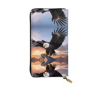 Wzywhj Fashionable Women's Leather Long Clutch Wallet with Multiple Compartments and Zipper Design Mighty Bald Eagle Pattern