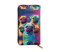 Wzywhj Fashionable Women's Leather Long Clutch Wallet with Multiple Compartments and Zipper Design Multiple Dogs Pop Art Pugs Prints