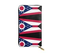 Wzywhj Fashionable Women's Leather Long Clutch Wallet with Multiple Compartments and Zipper Design Ohio State Flag Prints