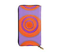 Wzywhj Fashionable Women's Leather Long Clutch Wallet with Multiple Compartments and Zipper Design Orange Circle Centre Pattern