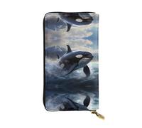 Wzywhj Fashionable Women's Leather Long Clutch Wallet with Multiple Compartments and Zipper Design Orca Killer Whale Prints