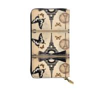 Wzywhj Fashionable Women's Leather Long Clutch Wallet with Multiple Compartments and Zipper Design Paris Eiffel Tower Butterfly Pattern