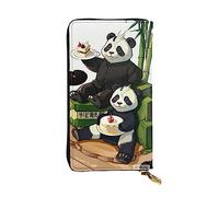 Wzywhj Fashionable Women's Leather Long Clutch Wallet with Multiple Compartments and Zipper Design Pandas of Father and Son Prints