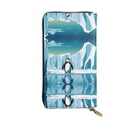 Wzywhj Fashionable Women's Leather Long Clutch Wallet with Multiple Compartments and Zipper Design Penguin Antarctica Ice Prints