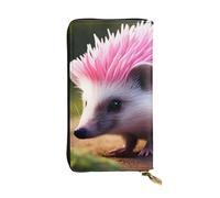 Wzywhj Fashionable Women's Leather Long Clutch Wallet with Multiple Compartments and Zipper Design Pink Hedgehog Pattern