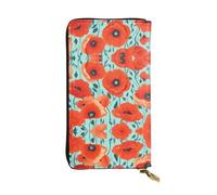 Wzywhj Fashionable Women's Leather Long Clutch Wallet with Multiple Compartments and Zipper Design Poppy Flowers Prints