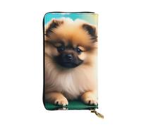 Wzywhj Fashionable Women's Leather Long Clutch Wallet with Multiple Compartments and Zipper Design Pomeranians Puppies and Point Pattern