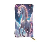 WZYWHJ Fashionable Women's Leather Long Clutch Wallet with Multiple Compartments and Zipper Design Quantum Unicorn Pattern