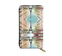 Wzywhj Fashionable Women's Leather Long Clutch Wallet with Multiple Compartments and Zipper Design Romantic Paris Eiffel Tower Bycicle Pattern