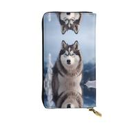 Wzywhj Fashionable Women's Leather Long Clutch Wallet with Multiple Compartments and Zipper Design Siberian Husky Prints