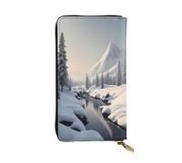 WZYWHJ Fashionable Women's Leather Long Clutch Wallet with Multiple Compartments and Zipper Design Simple Snow Scene Pattern