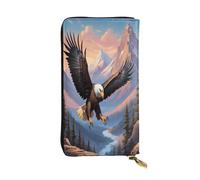 WZYWHJ Fashionable Women's Leather Long Clutch Wallet with Multiple Compartments and Zipper Design Soaring Eagle Pattern