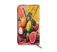 WZYWHJ Fashionable Women's Leather Long Clutch Wallet with Multiple Compartments and Zipper Design Structural Fruit Pile Pattern