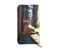 WZYWHJ Fashionable Women's Leather Long Clutch Wallet with Multiple Compartments and Zipper Design Stray Cat in The Alley Pattern