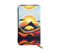 Wzywhj Fashionable Women's Leather Long Clutch Wallet with Multiple Compartments and Zipper Design Sunrise Mountain Prints