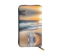 Wzywhj Fashionable Women's Leather Long Clutch Wallet with Multiple Compartments and Zipper Design Sunset Over The Waves Prints