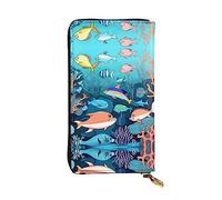 Wzywhj Fashionable Women's Leather Long Clutch Wallet with Multiple Compartments and Zipper Design Submarine Dolphins Prints