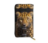 Wzywhj Fashionable Women's Leather Long Clutch Wallet with Multiple Compartments and Zipper Design The Deep-Eyed Leopard Pattern