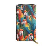 WZYWHJ Fashionable Women's Leather Long Clutch Wallet with Multiple Compartments and Zipper Design Tropical Parrot Flock Pattern