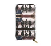 Wzywhj Fashionable Women's Leather Long Clutch Wallet with Multiple Compartments and Zipper Design Us Military Soldiers Patriotic Memorial Day Prints