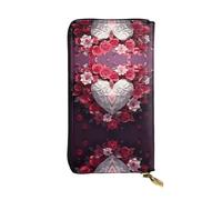 Wzywhj Fashionable Women's Leather Long Clutch Wallet with Multiple Compartments and Zipper Design Valentine's Day Love Heart Pattern