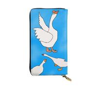 Wzywhj Fashionable Women's Leather Long Clutch Wallet with Multiple Compartments and Zipper Design White Goose House Pattern