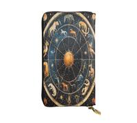 WZYWHJ Fashionable Women's Leather Long Clutch Wallet with Multiple Compartments and Zipper Design Zodiac Symbols Pattern
