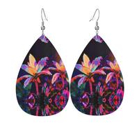 WZYWHJ Fault Botany Pattern Water droplet pendant earrings, leather earrings, Women's Fashion Items