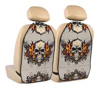 WZYWHJ fire Skull Printed Car seat Anti Kick Storage pad 2 Pieces, Multi-Functional Storage Bag seat Protector After Installation