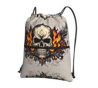 WZYWHJ fire Skull Printed Drawstring backpack, outdoor leisure zipper bag, waterproof fitness