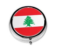 WZYWHJ Flag of Lebanon Pattern Circular Medicine Box Storage, Portable Travel with compartments, mini Pill Dispenser