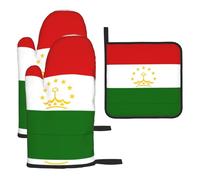 WZYWHJ Flag of Tajikistan Pattern Oven Gloves and Pot Rack 3-Piece Set Thickened Long Kitchen mitt