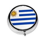 WZYWHJ Flag of Uruguay Printing Circular Medicine Box Storage, Portable Travel with compartments, mini Pill Dispenser