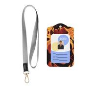 WZYWHJ Flame Demon Pattern Work Badge Protective Sheath, Leather Identification Card Cover with Detachable Hanging Rope Set