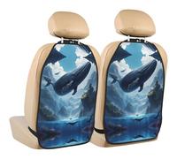 WZYWHJ Floating Mountain Whale Printing Car seat Anti Kick Storage pad 2 Pieces, Multi-Functional Storage Bag seat Protector After Installation