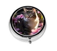 WZYWHJ Flower Cat Pattern Circular Medicine Box Storage, Portable Travel with compartments, mini Pill Dispenser