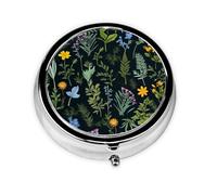 WZYWHJ Flowering Herbs and herbaceous Plants Printed Circular Medicine Box Storage, Portable Travel with compartments, mini Pill Dispenser