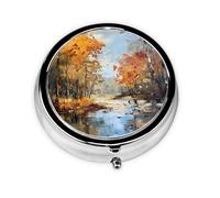 WZYWHJ Forest River Prints Circular medicine box storage, portable travel with compartments, mini pill dispenser