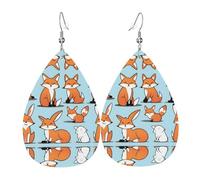 WZYWHJ Fox in Different Poses Pattern Water droplet pendant earrings, leather earrings, Women's Fashion Items
