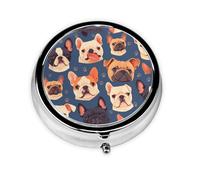 WZYWHJ French Bulldog Printed Circular Medicine Box Storage, Portable Travel with compartments, mini Pill Dispenser